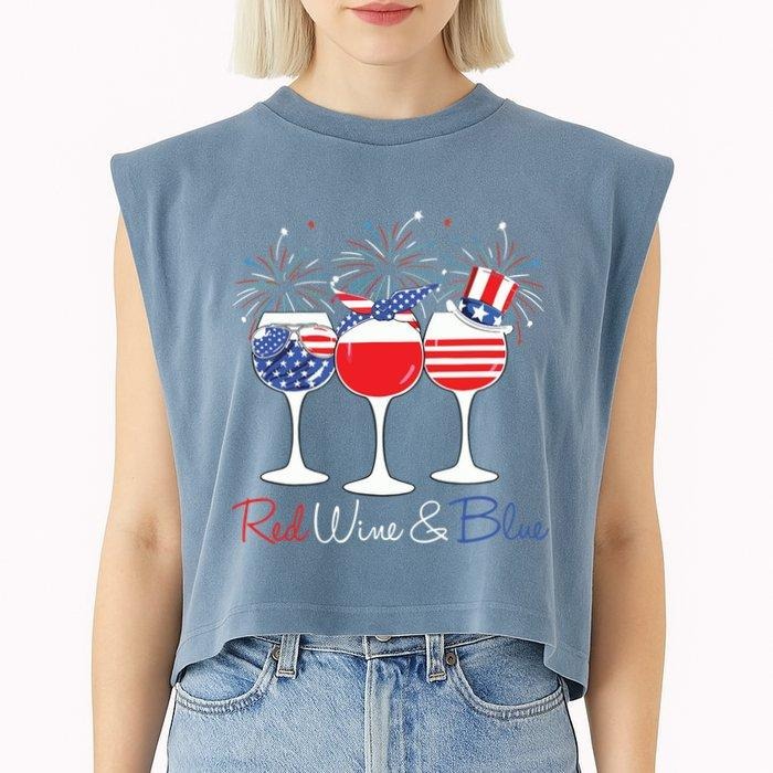 Red Wine Blue Funny America USA Flag 4th Of July Patriotic Garment-Dyed Women's Muscle Tee Hoodie, Sweatshirt