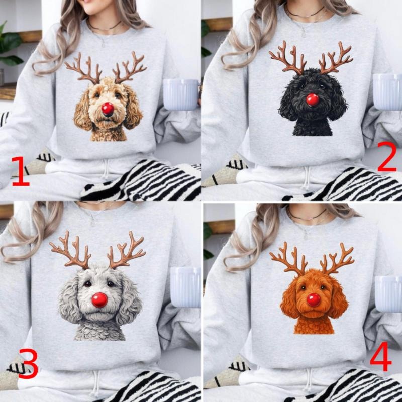 Reindeer Dog Christmas Sweatshirt, Cute Labradoodle Holiday Sweater, Funny Red Nose Dog Crewneck, Cozy Winter Pullover,...