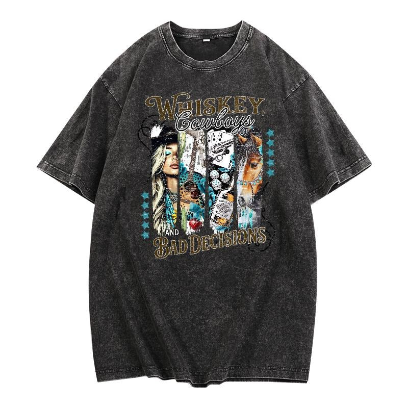 Retro - Washed T - Shirt: Embrace the Whiskey - Cowboy Lifestyle Hoodie, Sweatshirt | PodTeesHub.com