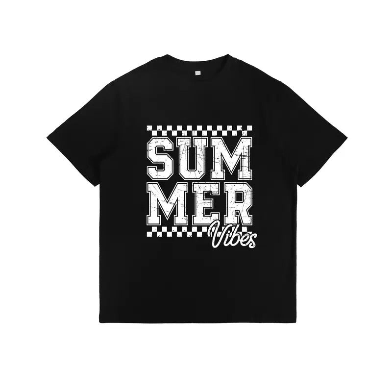 Retro - inspired and Trendy T - Shirt: "SUMMER Vibes" in Distressed, Block