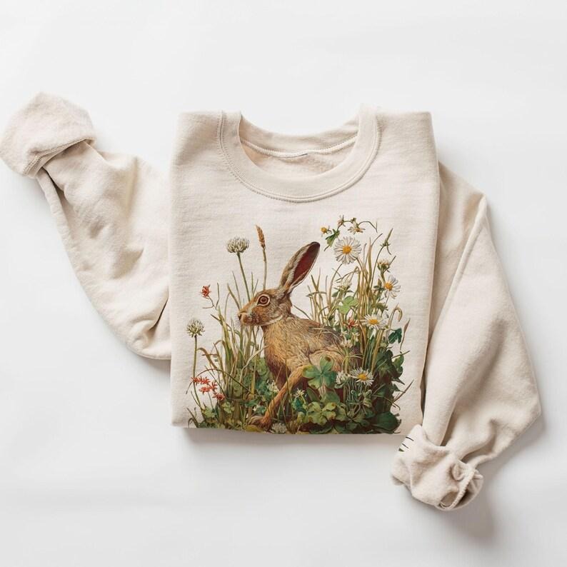 Retro 90's European Hare Wildflowers Vintage Wildlife Unisex Sweatshirt #DICH T-Shirts, Hoodie | PodTeesHub.com
