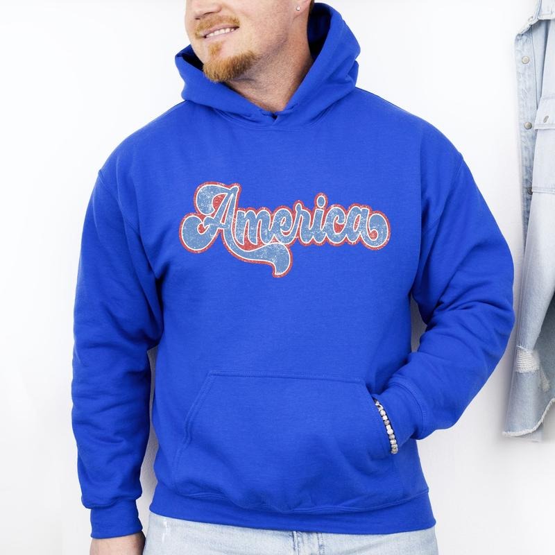 Retro America, Grunge, Vintage, Patriotic, USA, 4th of July Hoodie, Hooded Sweatshirt T-Shirts | PodTeesHub.com