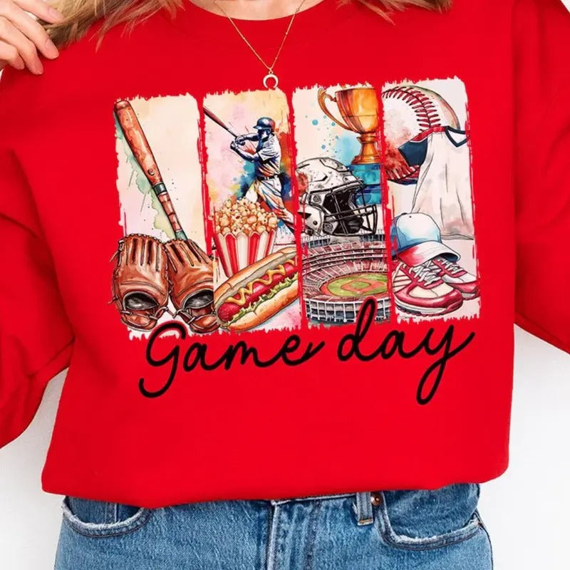 Retro Baseball Game Day Heavy-weight Crew Sweatshirt BASEBALL SEASON Unisex Womenswear Comfortable Graphic T-Shirts, Hoodie