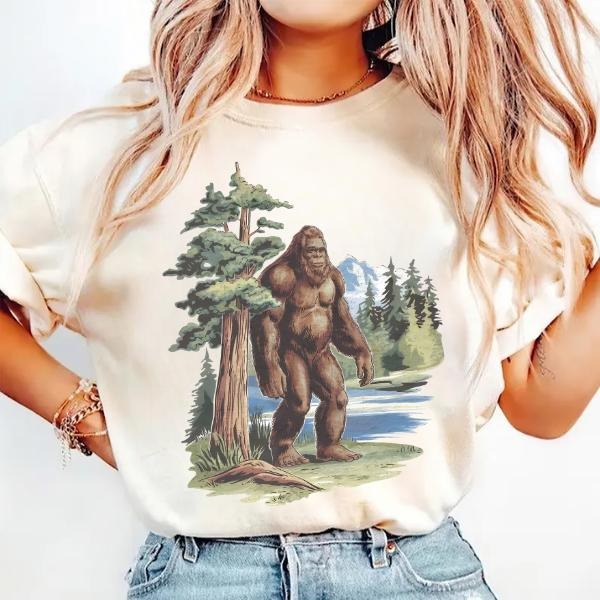 Retro Bigfoot In The Redwoods Shirt, 90s Sasquatch Cryptozoology Cryptid Outfit T-Shirt Hoodie, Sweatshirt | PodTeesHub.com