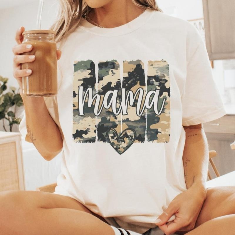 Retro Camo Mama Shirt, Boy Mom Camouflage Mama Tee, Cute Mama Camouflage Heart T-Shirt, Gift for Military Mom Hoodie,...