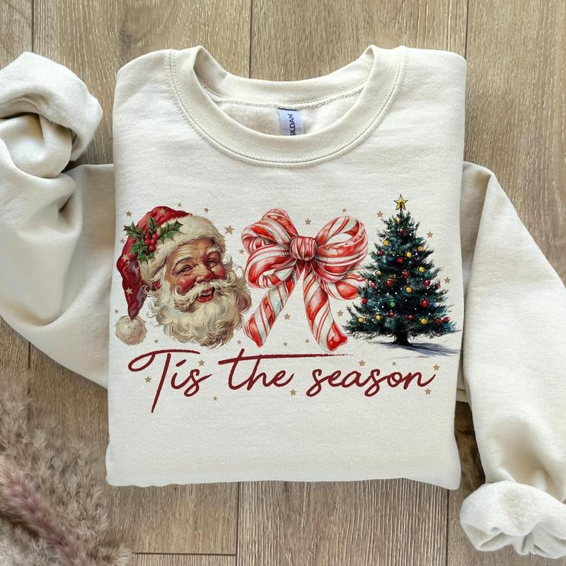 Retro Christmas Sweatshirt, Tis the Season Santa Claus Sweatshirt, Watercolor Christmas vibes Shirt Hoodie | PodTeesHub.com