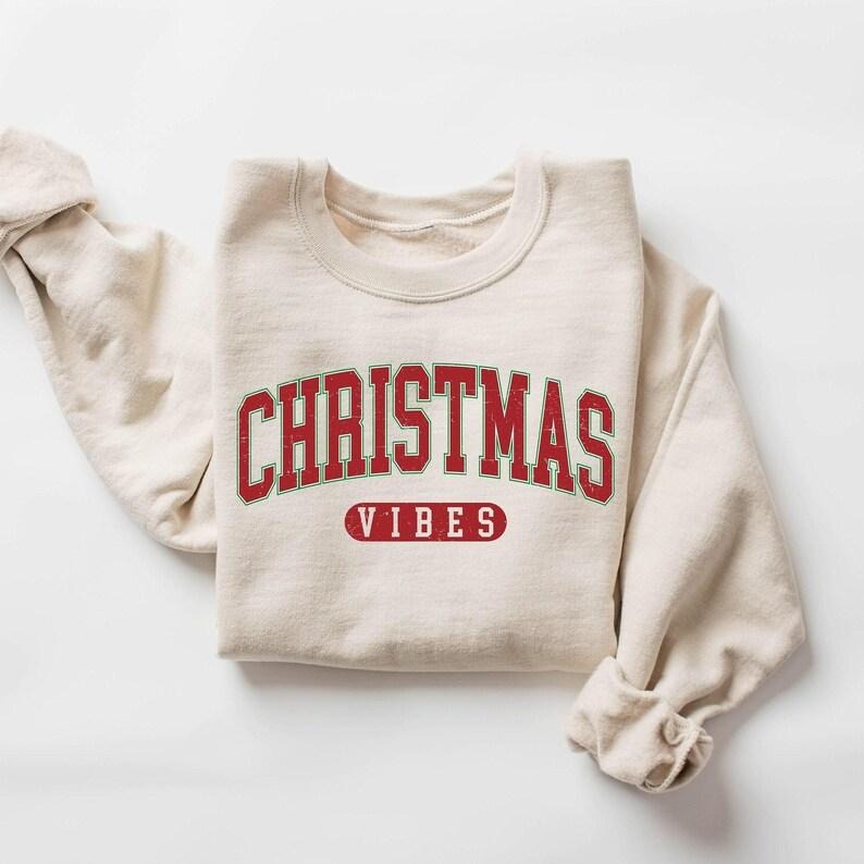 Retro Christmas Vibes Sweatshirt, Womens Christmas Sweatshirt, Holiday Sweater, Cute Christmas Sweatshirt, Christmas...