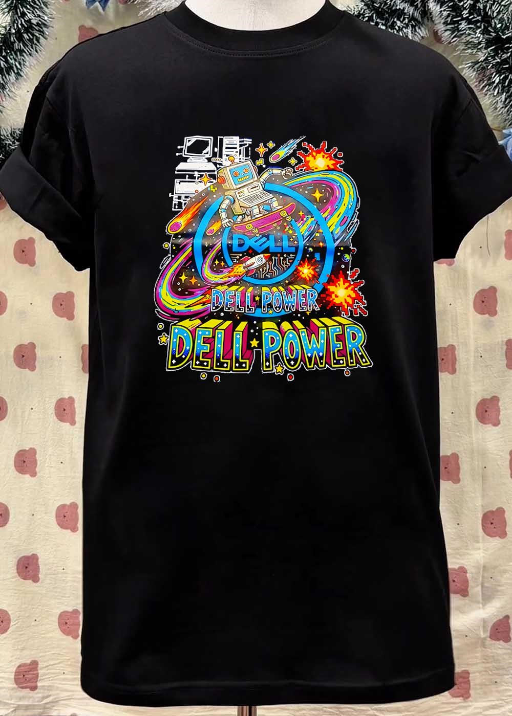 Retro Computer Robot Skateboarding in Space Dell Power T-Shirt