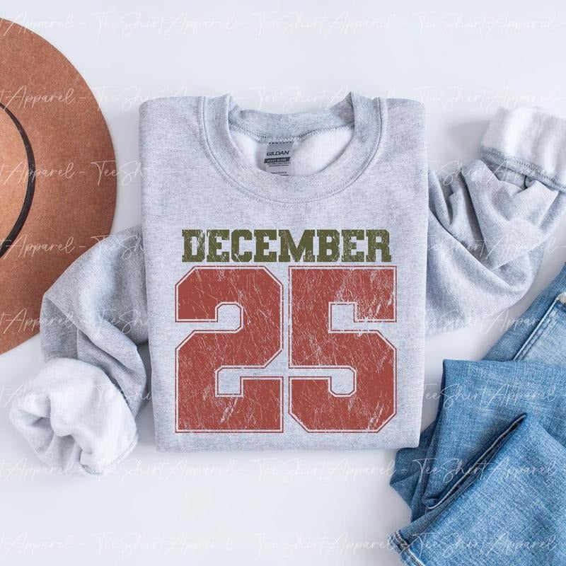Retro December 25 Holiday Xmas Sweatshirt, Retro December 25 Holiday Crewneck, Festive Winter Hoodie, Cozy Seasonal Gift...