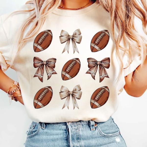 Retro Fall Football Bow Shirt, Football Coquette Bow Cheer Mom TShirt, Autumn Football Sublimation Shirt Hoodie, Sweatshirt