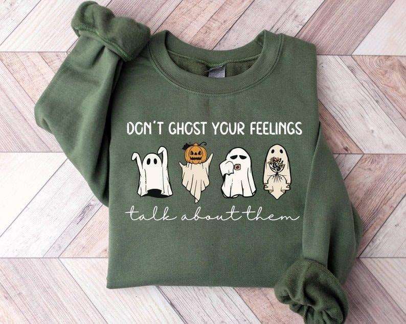 Retro Funny Don't Ghost Your Feelings Mental Health Awareness School Counselor Mental Health Halloween Graphic T-Shirt...