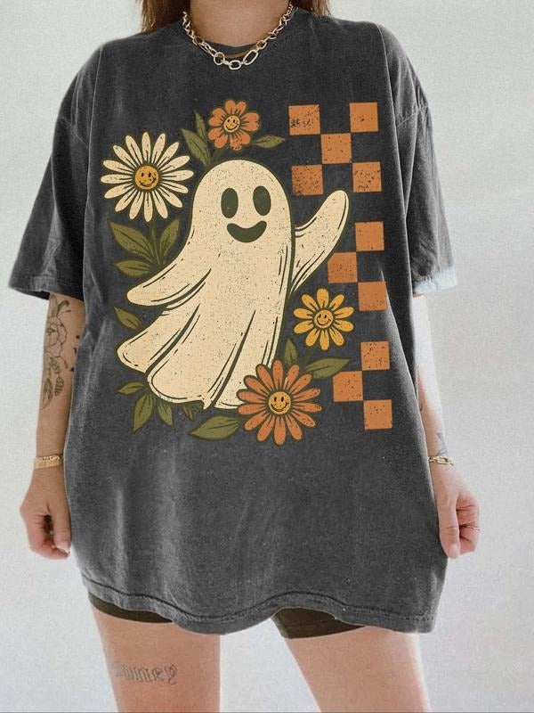 Retro Ghost Halloween Women's Shirt, Cute Ghost Season T-shirt, Retro Flower Ghost Halloween Costume Hoodie, Sweatshirt