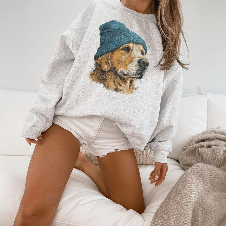 Retro Golden Retriever Wearing Beanie Vintage Dog Unisex Sweatshirt DICH #2349 T-Shirts, Hoodie | PodTeesHub.com