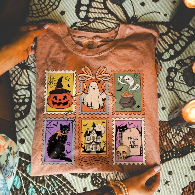 Retro Halloween Cat Ghost Shirt, Halloween Comfort Colors Shirt, Spooky Season T-shirt, Pumpkin Halloween Tee, Halloween...
