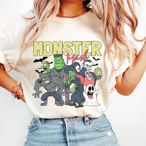 Retro Halloween Monster TShirt, Ghost Halloween Tee, Retro Streetwear Crewneck T-Shirt Hoodie, Sweatshirt | PodTeesHub.com