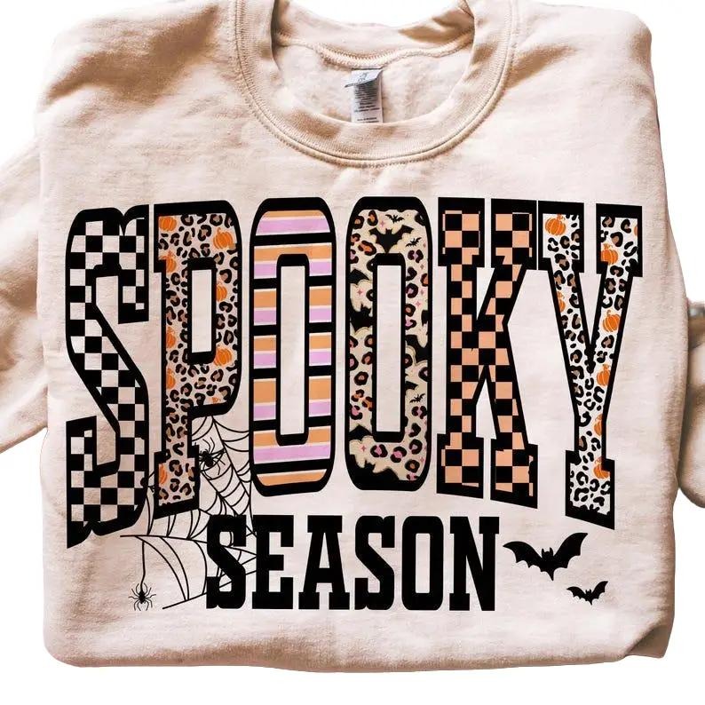 Retro Halloween Spooky Coquette Tshirt, Halloween Leopard Checkered Fall Tee, Spooky Halloween Girly Shirt, Trendy...