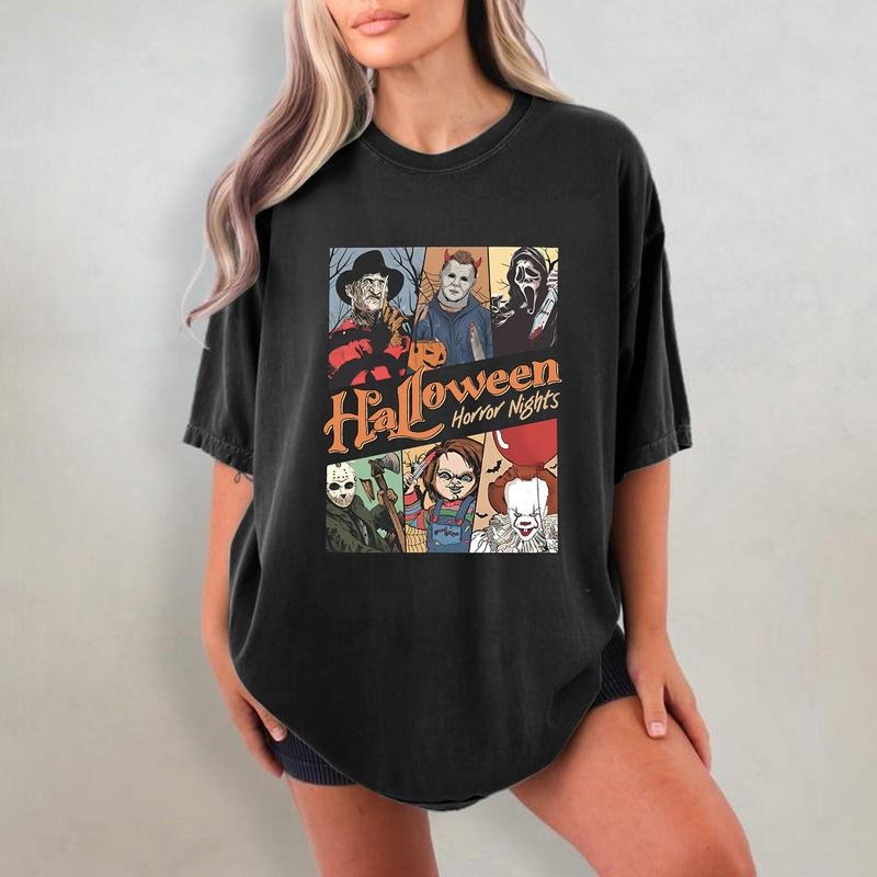 Retro Horror Characters Halloween Shirt, Horror Movie, Halloween Horror Nights 2025, Halloween Friends Group Matching,...