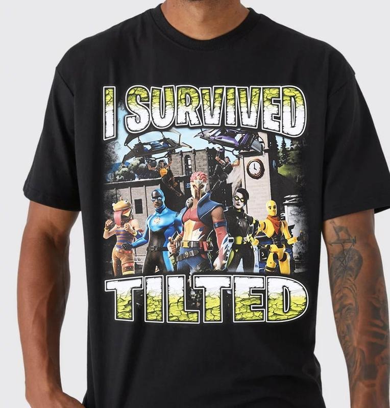 Retro I Survived Tilted T shirt, The Battle Bus Fort, Battle Royale F-nite Survival Program Gamer Tee Perfect Gift for...