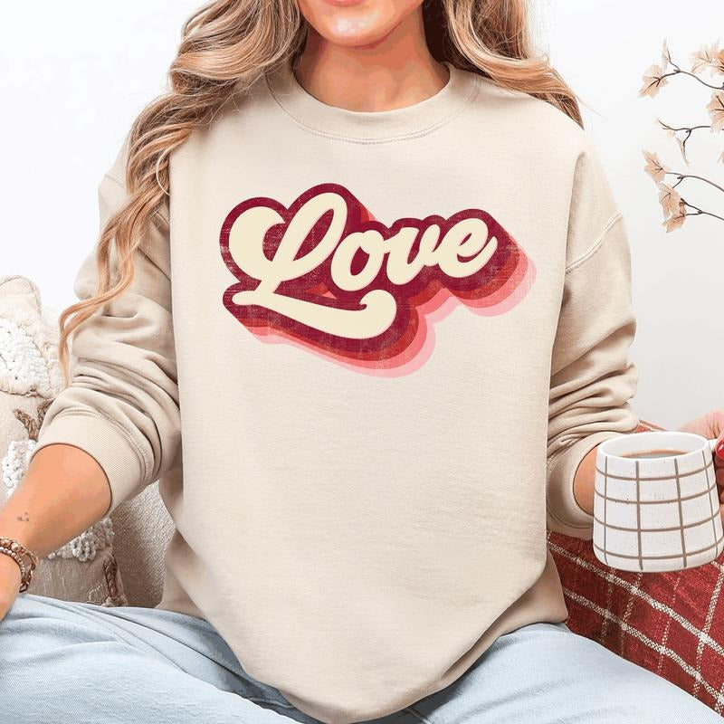 Retro Love, Vintage Valentine's Day Sweatshirt, Crew Neck, Women's, Crewneck, Valentine's Day, Love, Heart, Cupid...
