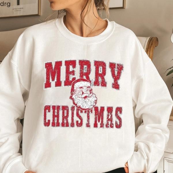 Retro Merry Christmas Santa Sweatshirt, Holiday Crewneck Hoodie, Cozy Festive Top for Women & Men, Classic Xmas Gift...