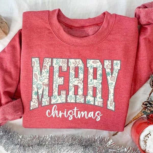 Retro Merry Christmas sweatshirt for women, festive holiday sweater with vintage charm, cute and cozy Christmas gift...