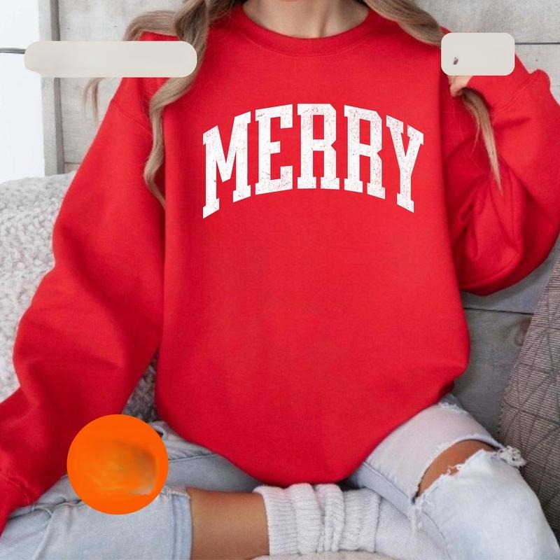 Retro Merry Sweatshirt Festive Holiday Sweater, Merry and Bright, Oversized Holiday Sweatshirt, Cute Xmas Gift WARPY...