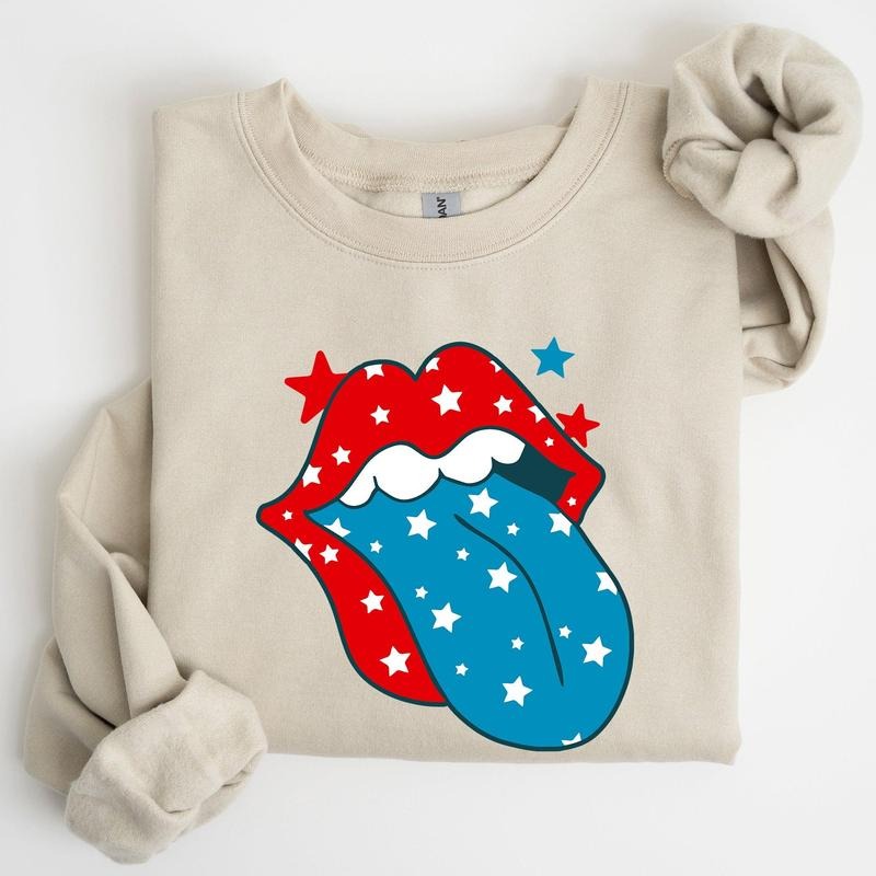 Retro Party In The USA, Tongue, 4th of July Sweatshirt, Women's Crew Neck, Crewneck T-Shirts, Hoodie | PodTeesHub.com