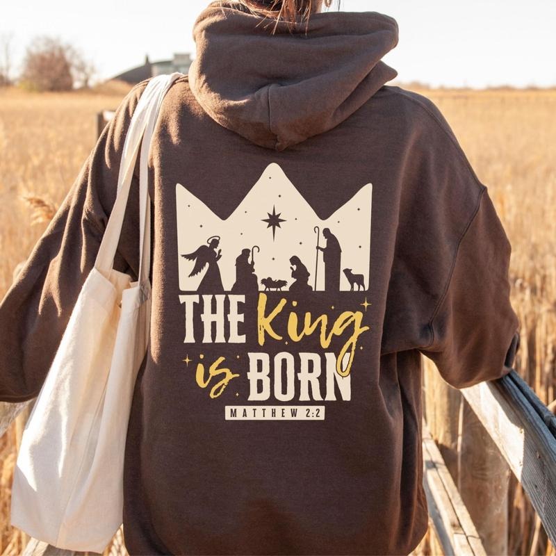 Retro Religious Christmas The King is Born Unisex Hoodie