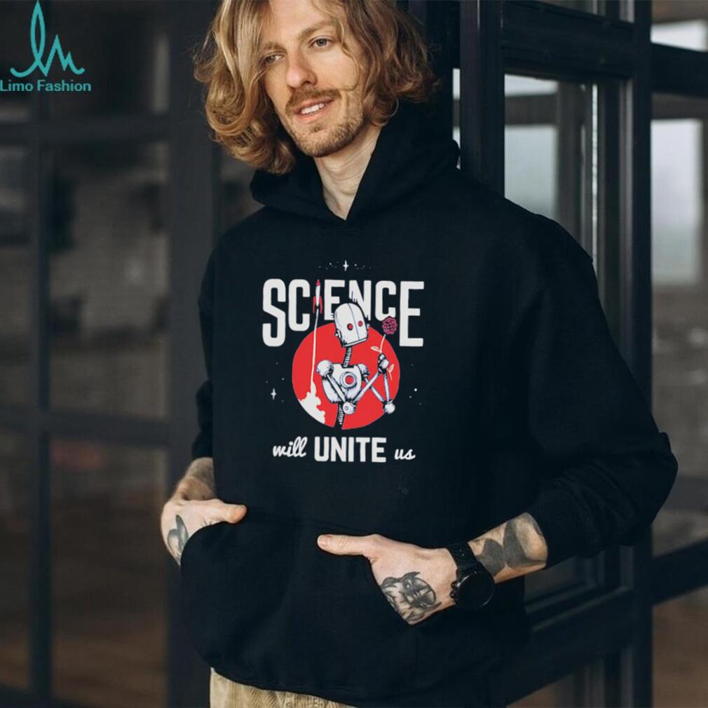 Retro Robot Flower Space Rocket Science Will Unite Us T Shirt