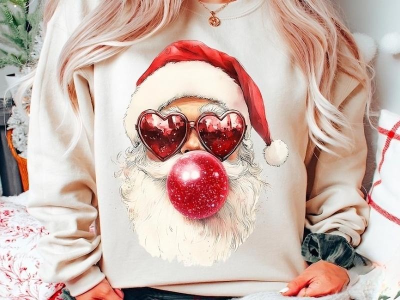 Retro Santa Blowing Bubble Sweatshirt, Cute Christmas Sweater, Santa Red Bubble Shirt, Trendy Graphic Sweater Hoodie