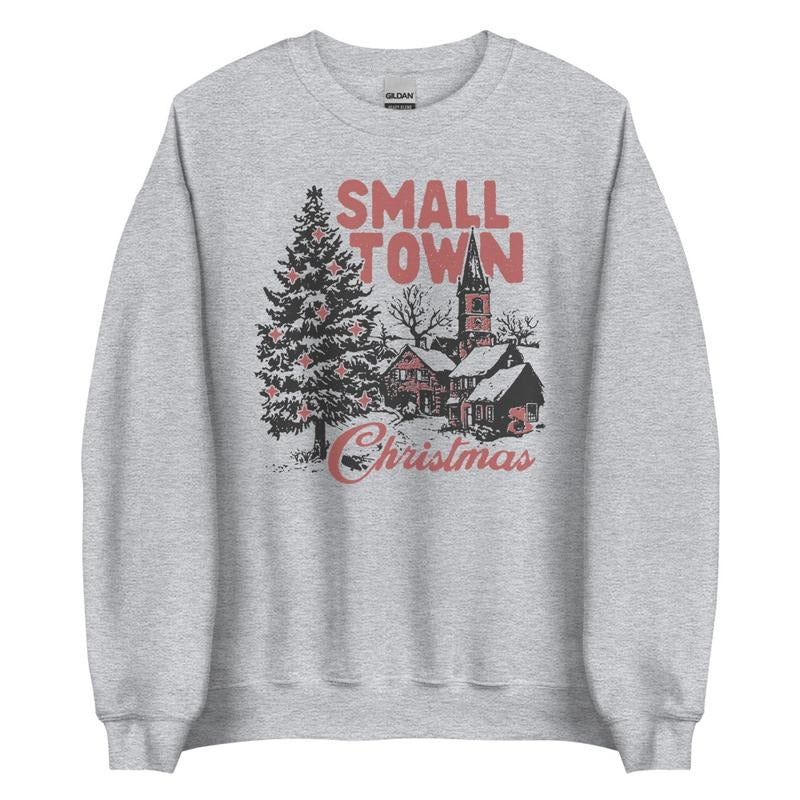 Retro Smalltown Christmas Graphic Crewneck Sweatshirt T-Shirts, Hoodie | PodTeesHub.com
