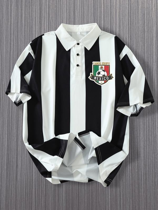 Retro Soccer Element Polo Shirt and Stripes with Mexican Team Crest, Fitted American Retro Style for Summer Hoodie,...