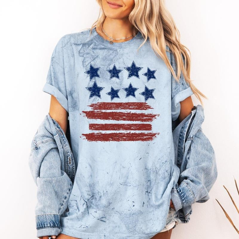 Retro Stars and Stripes, Patriotic, America, 4th of July, Color Blast Tshirt Comfort Colors T-Shirt, Women's Comfort...