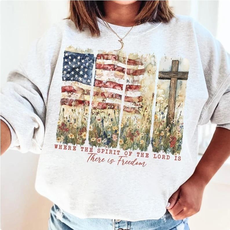 Retro Where the spirit of the Lord is, there is freedom Sweatshirt, Freedom Brushstroke America Christian Religious Tee,...