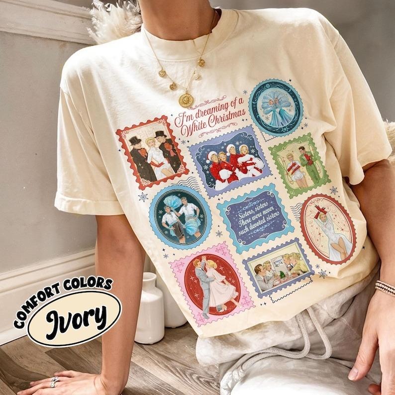Retro White Christmas Movie Stamps Comfort Colors Shirt, Haynes Sisters Shirt, Christmas White Movie 1954 Inspired Shirt...