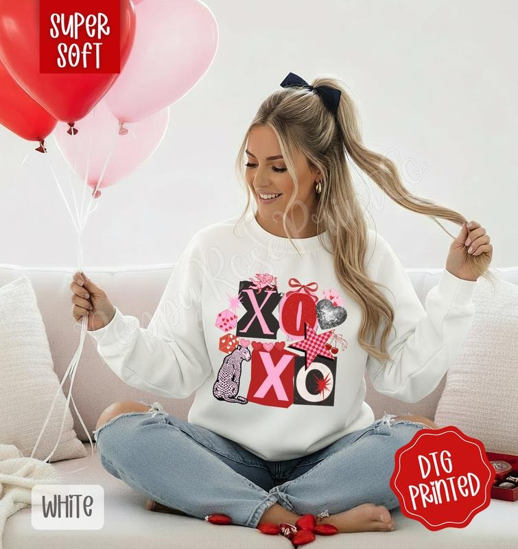Retro XOXO Sweatshirt, Trendy Women's Valentine's Day Sweater T-Shirts, Hoodie | PodTeesHub.com