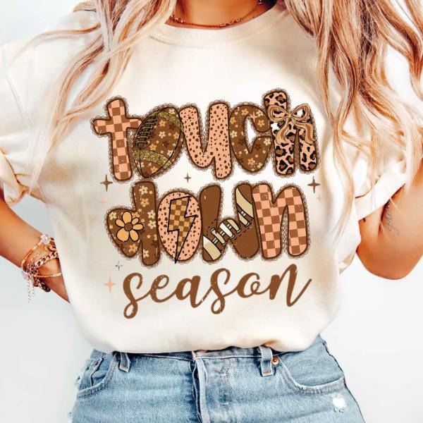 Retro football touch down TShirt, Checkered Star Football Shirt, Retro Floral Game day TShirt Hoodie, Sweatshirt