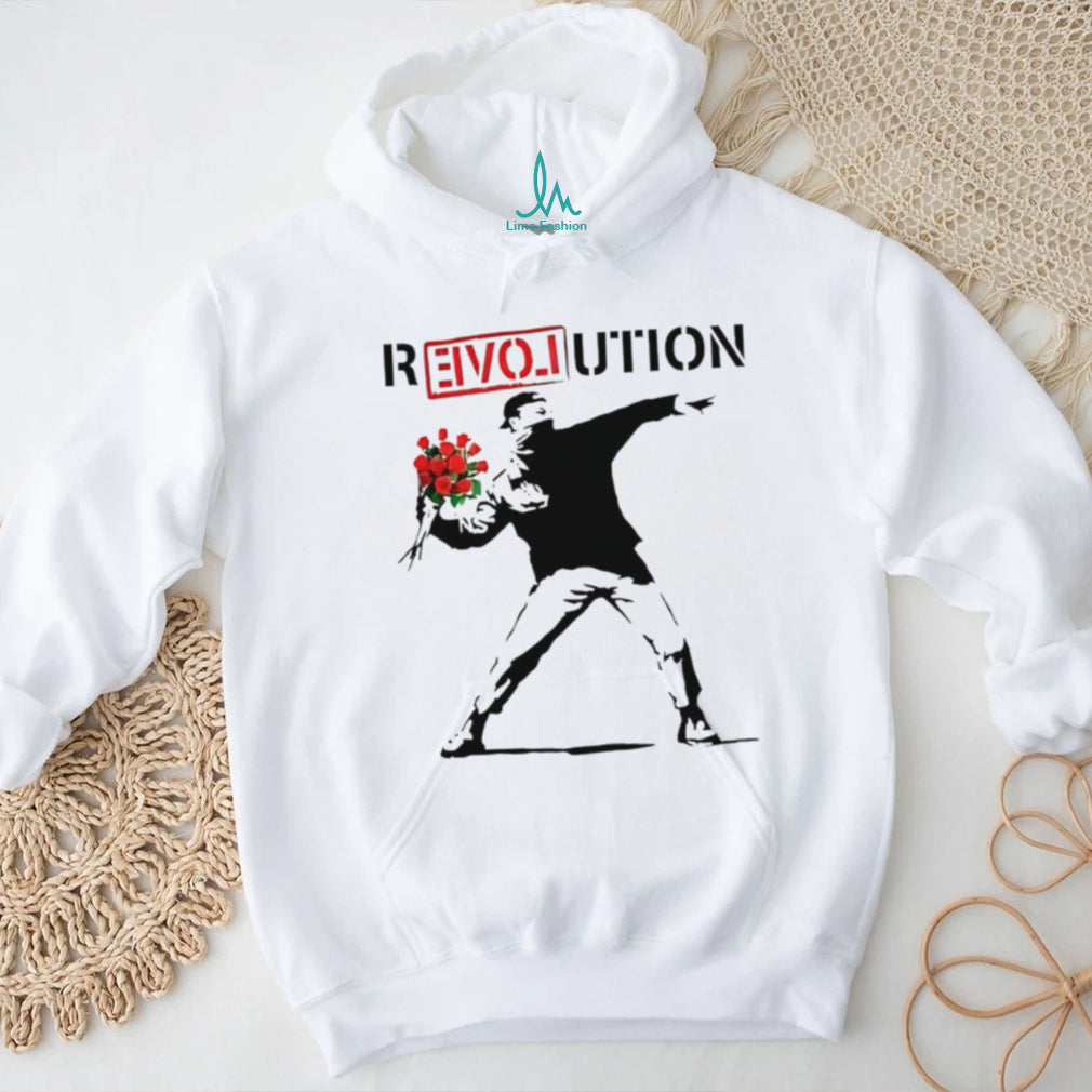 Revolution Banksy Style Flower Thrower Art Graphic T Shirt