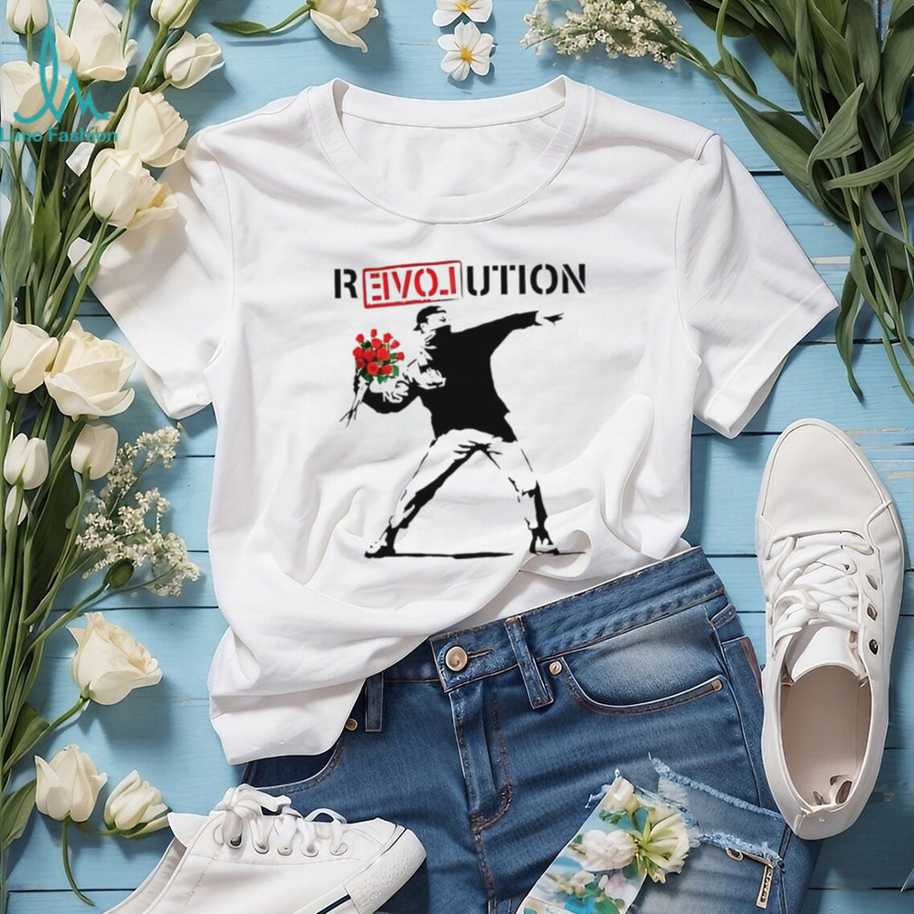 Revolution Banksy Style Flower Thrower Art Graphic T Shirt