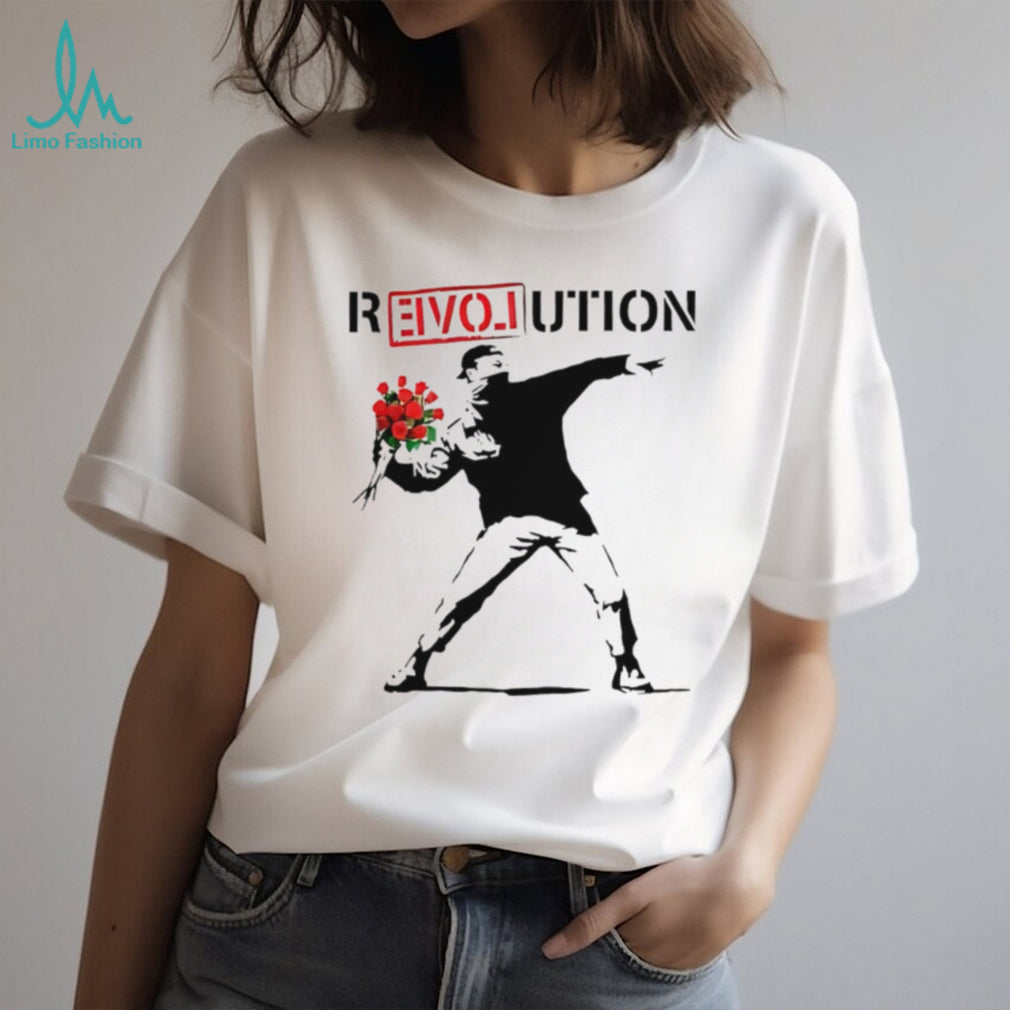 Revolution Banksy Style Flower Thrower Art Graphic T Shirt