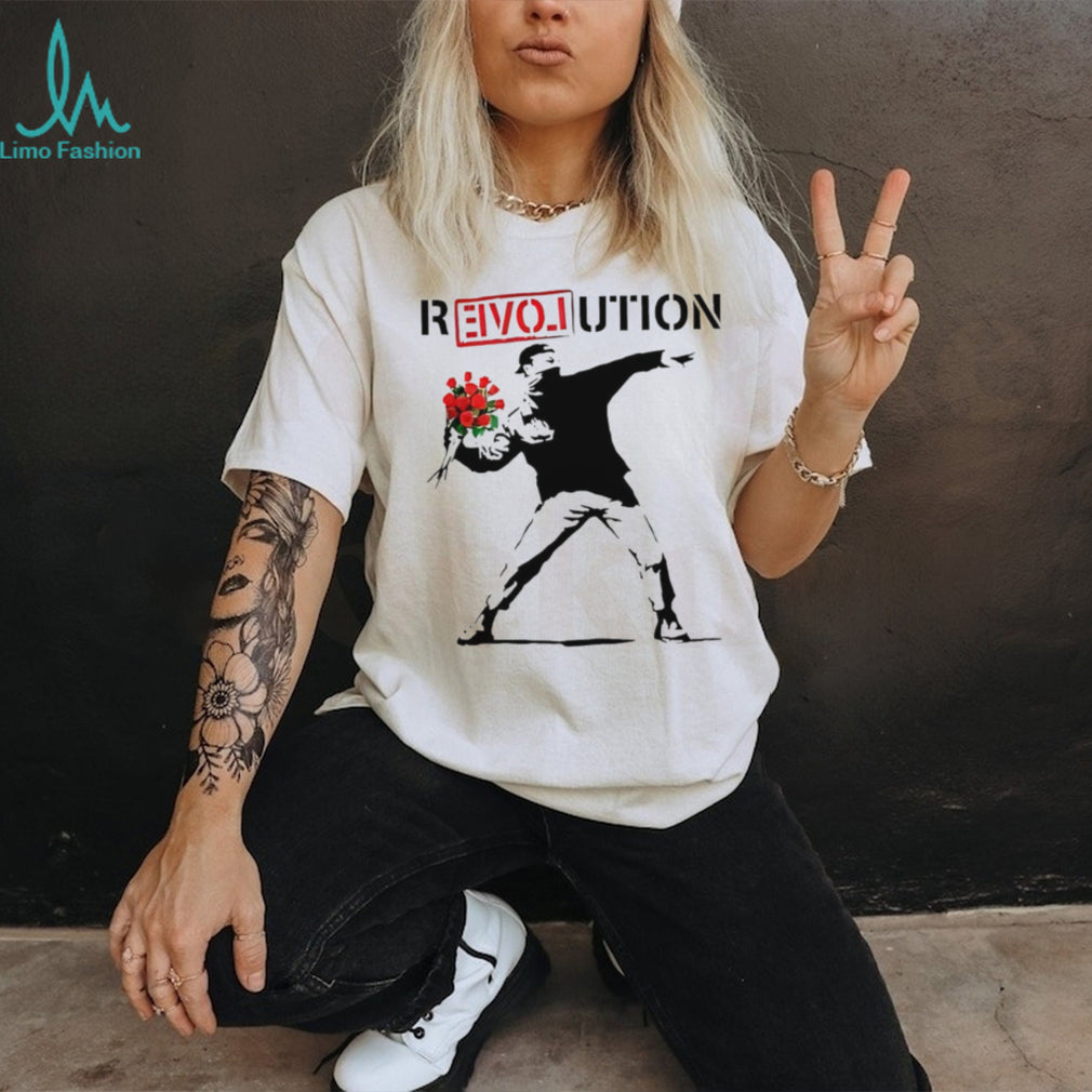 Revolution Banksy Style Flower Thrower Art Graphic T Shirt