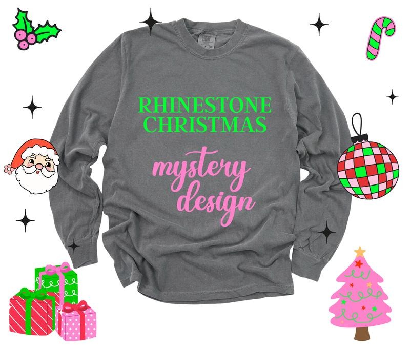 Rhinestone Christmas Mystery Comfort Colors Long Sleeve T-Shirt Cute Women's Tee Hoodie, Sweatshirt | PodTeesHub.com