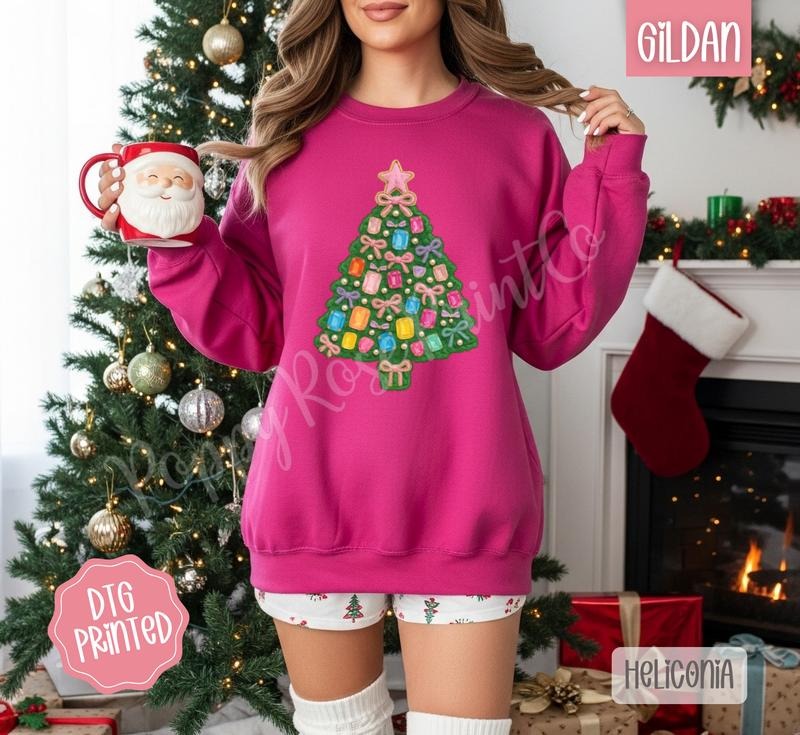 Rhinestone Tree Sweatshirt, Trendy Women's Christmas Sweater T-Shirts, Hoodie | PodTeesHub.com