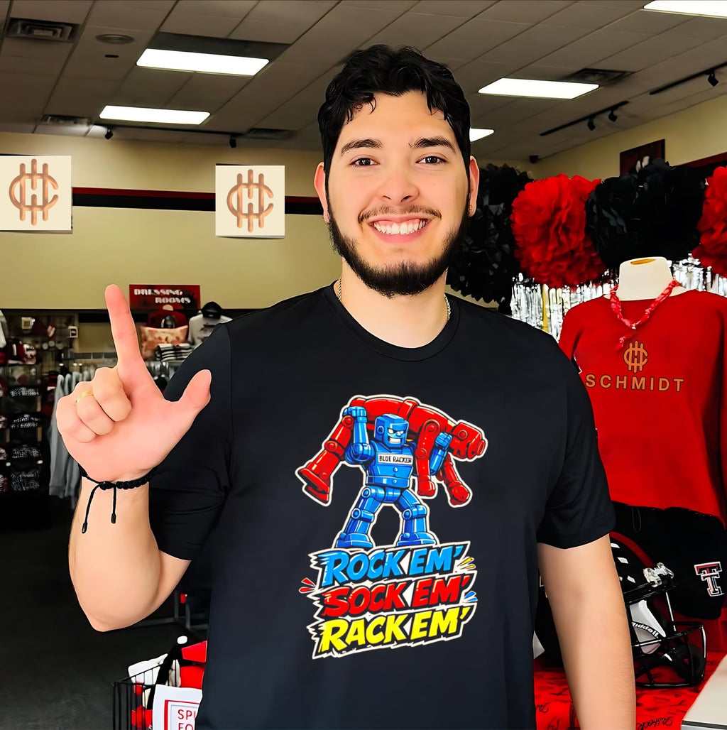 Rock em’ sock em’ rack em’ graphic shirt