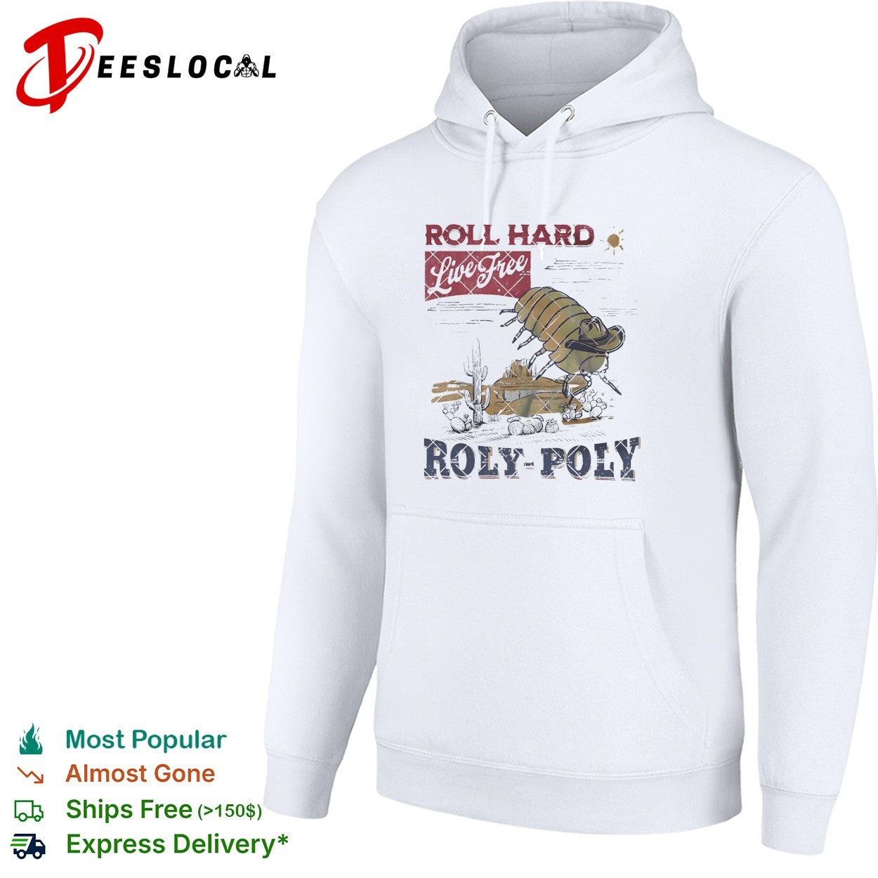 Roly Poly bug wearing cowboy hat roll hard live free desert shirt