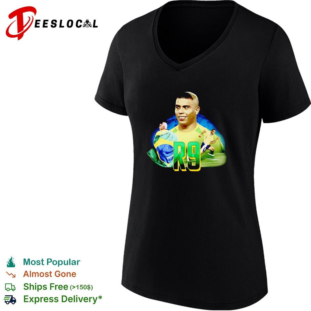 Ronaldo R9 Brazil wearing flag and running collage shirt