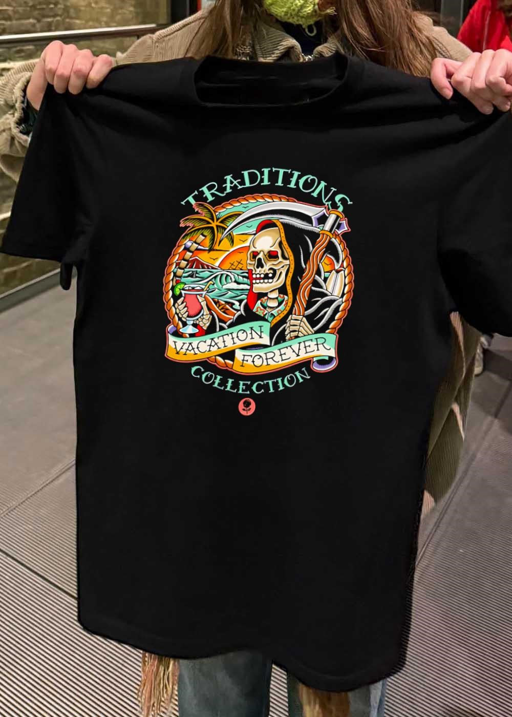 Rose Traditions Vacation Forever Collection Grim Reaper Drinking Cocktail shirt
