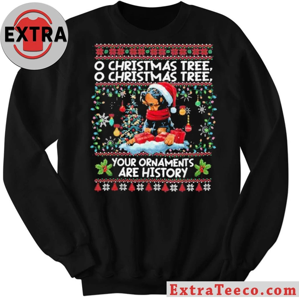 Rottweiler wearing Santa hat and scarf Doberman Pinscher Christmas Tree Decorations Dog Lover Xmas Ugly Christmas Sweater Shirt