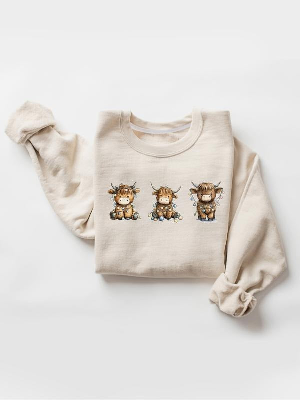 Round Neck Long Sleeve Graphic Sweatshirt, Casual Fitted Kint Fabric, Thick Material for Fall & Winter Seasons T-Shirts,...