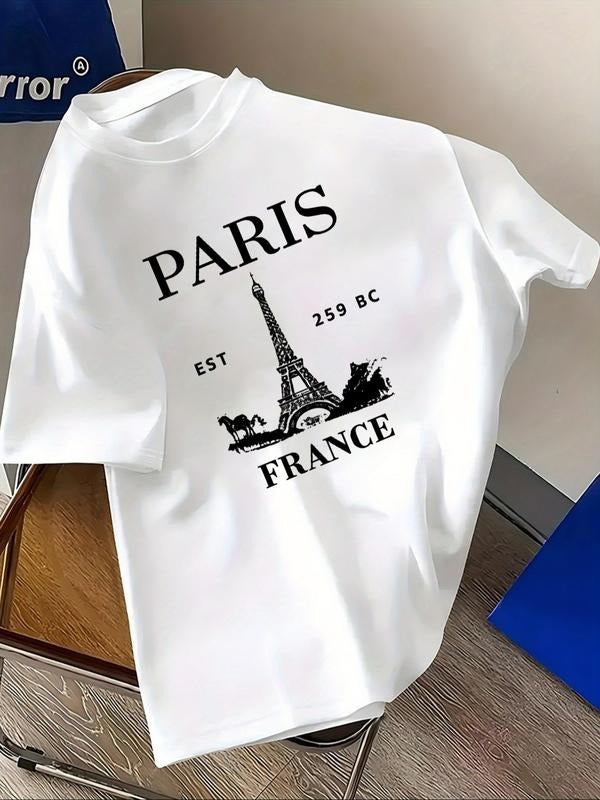 Round Neck Short Sleeve T-Shirt Regular Fit Casual Summer Top, Loose-Fitting H-Type Silhouette, Moderate Fabric Thickness...